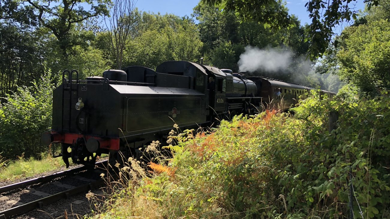 Severn Valley Railway train running past Bank Farm Holiday Park