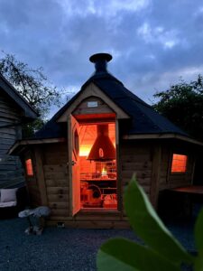 Party Hut at dusk