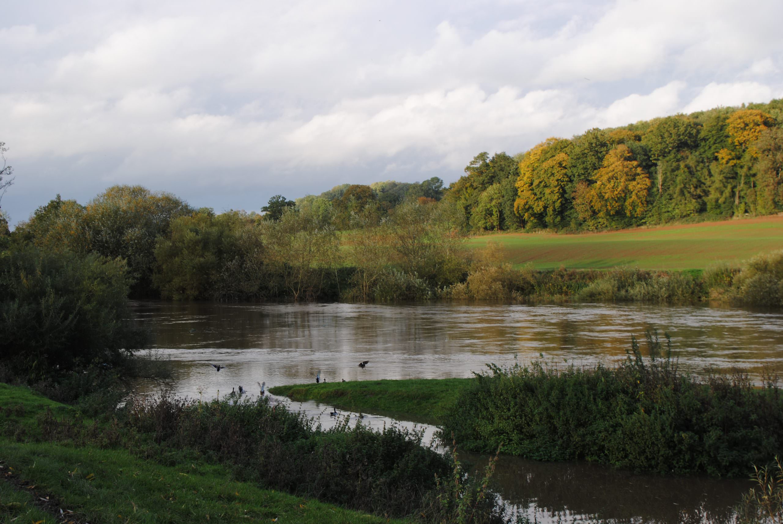 Down by the river Severn on a cloudy evening with the light fading.