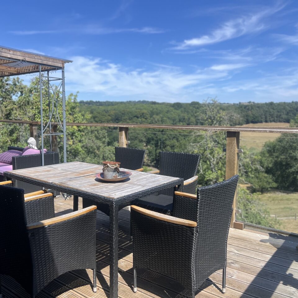 Balcony on glamping lodge overlooking the severn valley